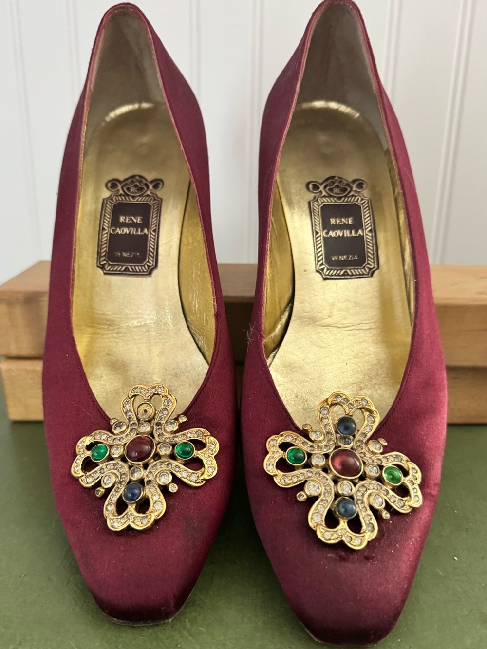 Vintage Rene Caovilla Satin Jeweled Low Pumps *Italy*